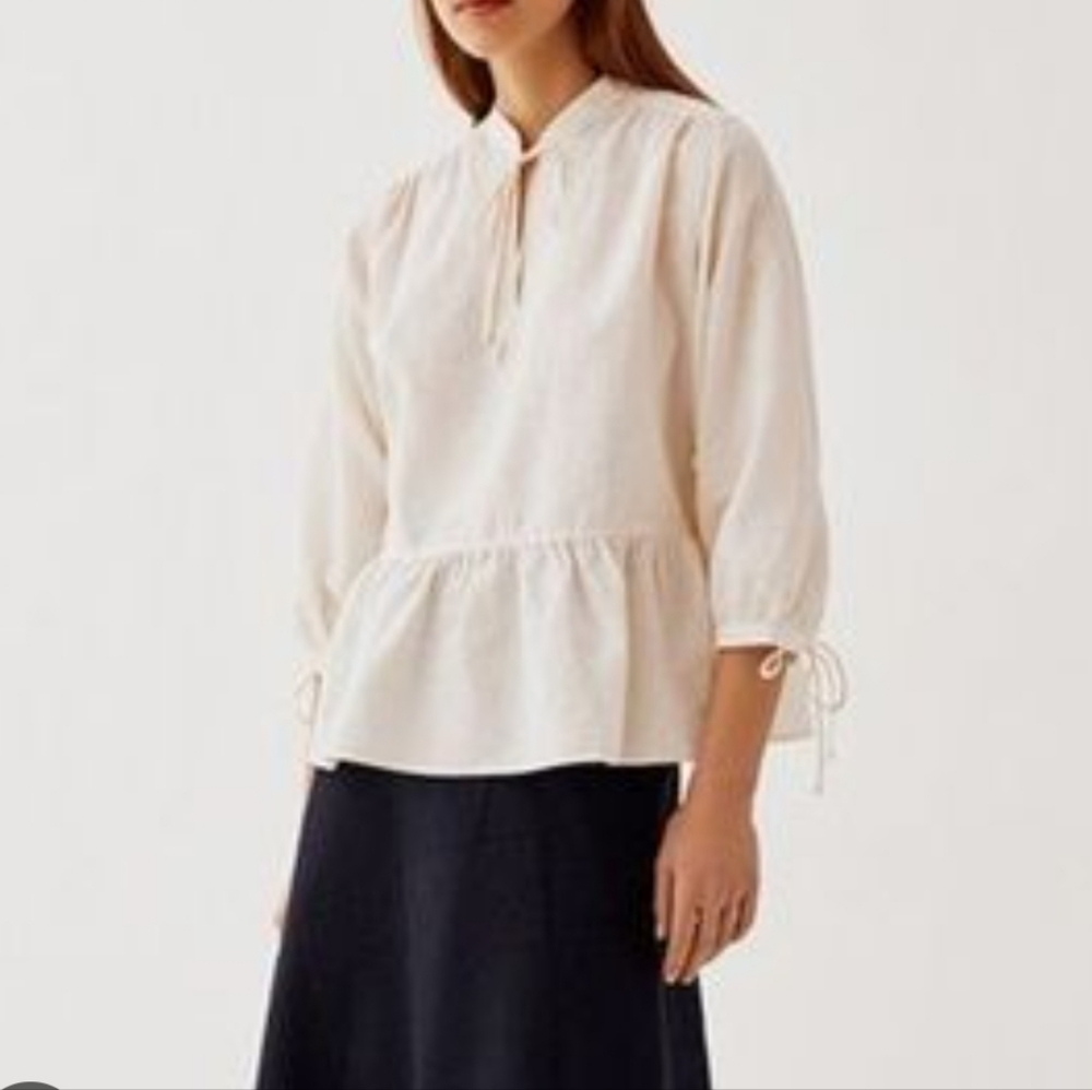 J.W. Anderson Uniqlo White Linen Blend Peasant Blouse Sz Xs